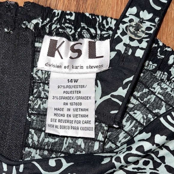 NWOT. KSL. Division of Karin Stevens. Black dress with teal designs. 14W. - Picture 2 of 14
